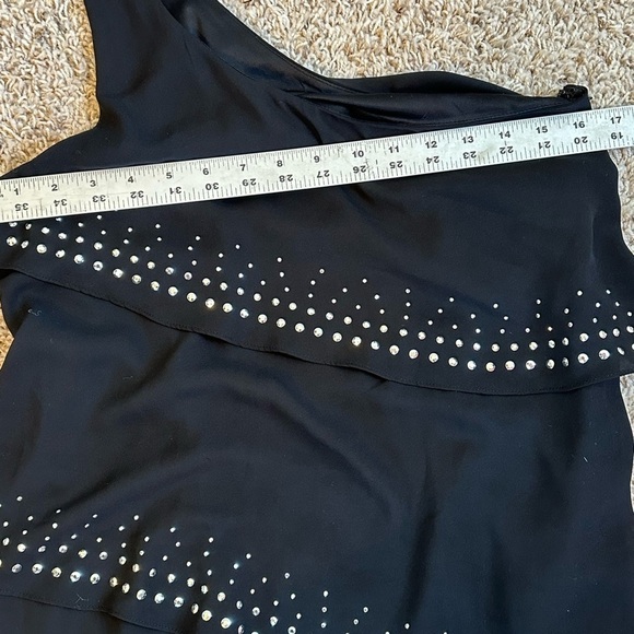 Express Black One-Shoulder Mini Dress with Studded Details on Ruffles Sz 6 - Picture 11 of 12